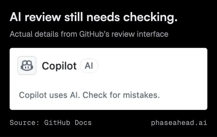 GitHub's review interface asks users to check for mistakes.